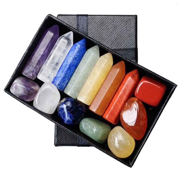 Home Natural Healing Meditation Hexagon Point Crystal Energy Stones -14 Pieces