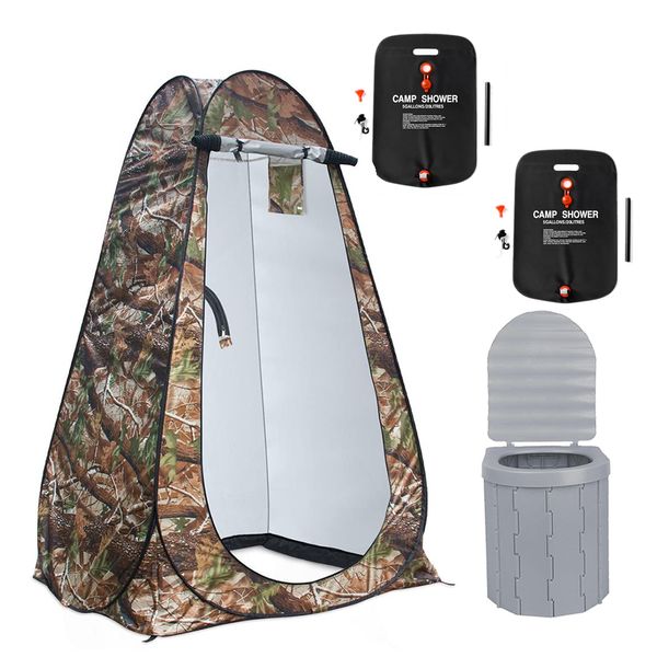 Pop-Up Camping Shower Tent With Toilet &amp; 2 Sun Showers (150 x 150 x 190CM)