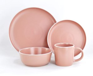 OJEES - 16 Piece Rounded High Quality Ceramic Dinnerware Set - Pink