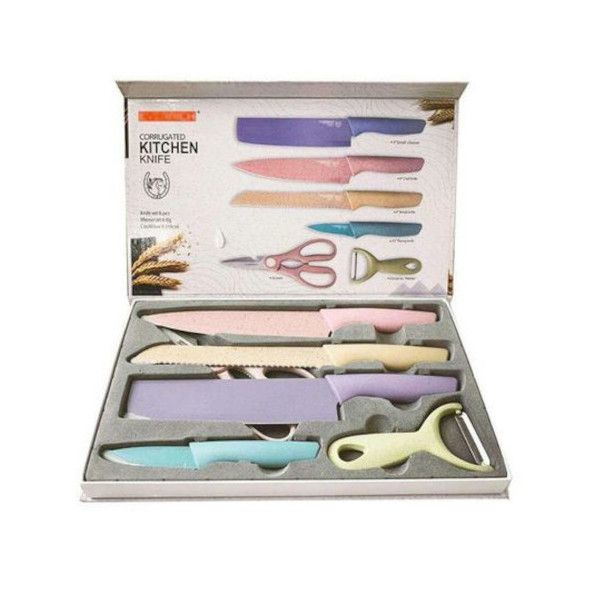 Pastel 6 Piece Corrugated Kitchen Knife Set