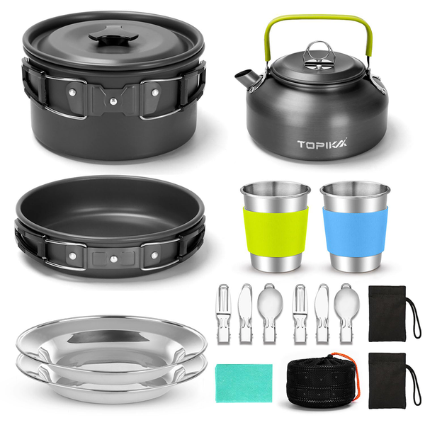 Topika 17pcs Camping Cookware Set Camp Utensils for Outdoor Cooking Picnics