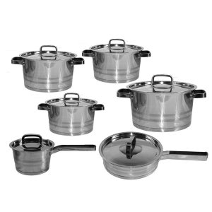 Bruised Silver Trim - 12-Piece Thermal Bottom Stainless Steel Cookware Set