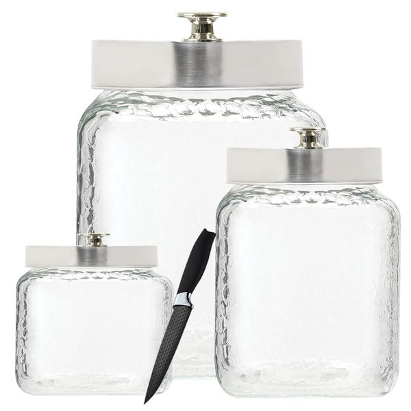 Retro Design Stainless Steel Lid Setter Square Containers Set - Set of 4