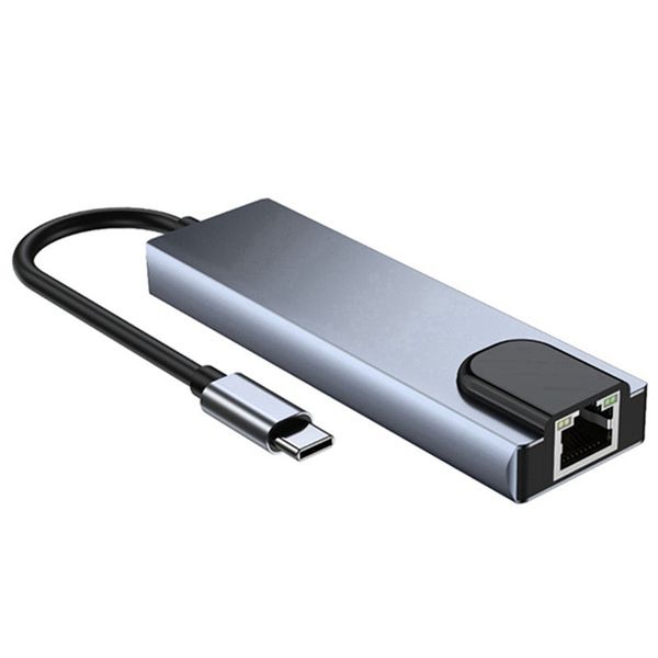 5-in-1 USB-C Hub With 4K HDMI, Gigabit Ethernet, 87W PD for Laptops, Grey