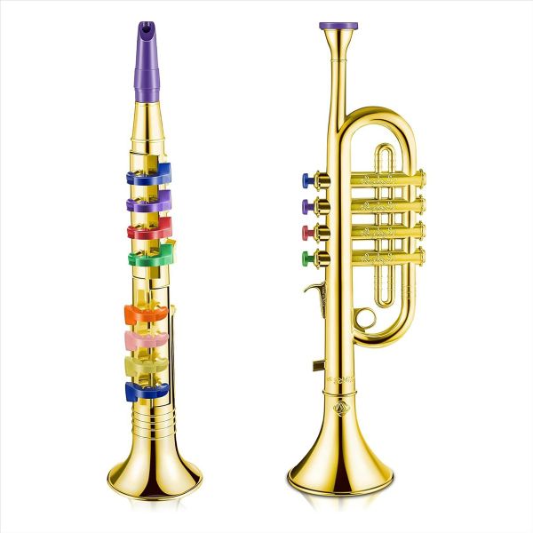 Set of 2 Music Instruments Trumpet and Saxophone Portable Clarinet