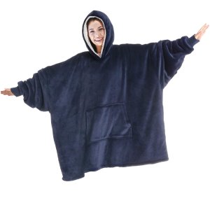 Fleece Wool Oversize Wearable Blanket Jacket With Hoodie &amp; Kangaroo Pocket