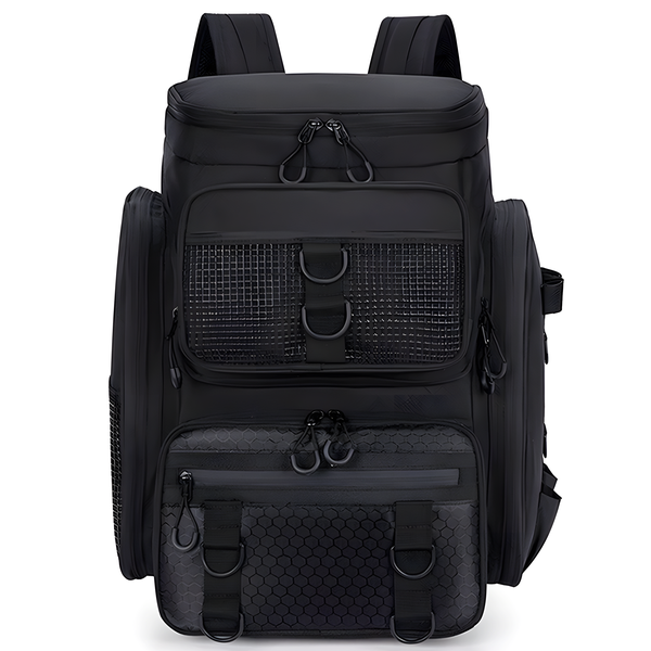 42L Waterproof Angling Backpack Fishing Backpack With Rod Holder - Black