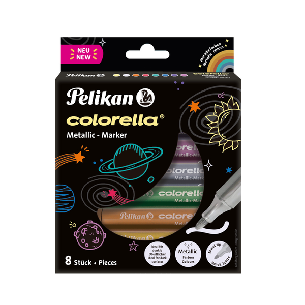 Pelikan Colorella Metallic Felt Tip Pens, Pack of 8 Pens, Kids Craft, Gift