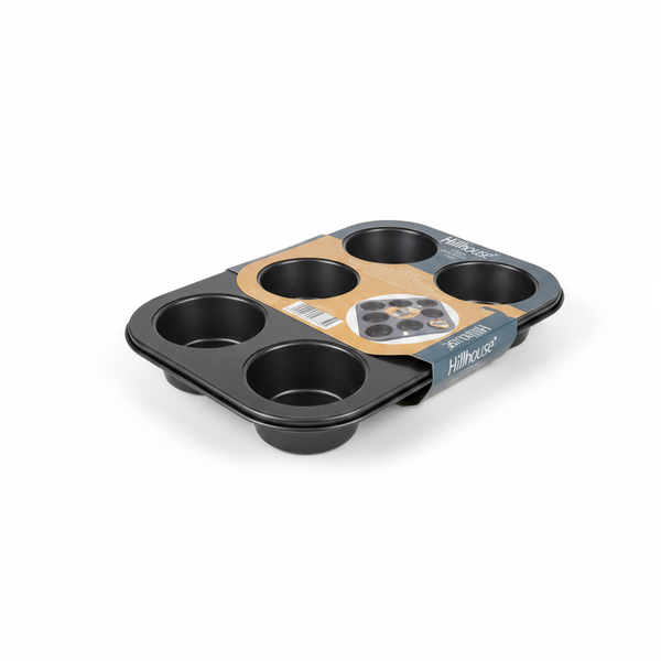 Hillhouse Non-Stick 6-Hole Cupcake Baking Pan for Easy Release - 2 Pack