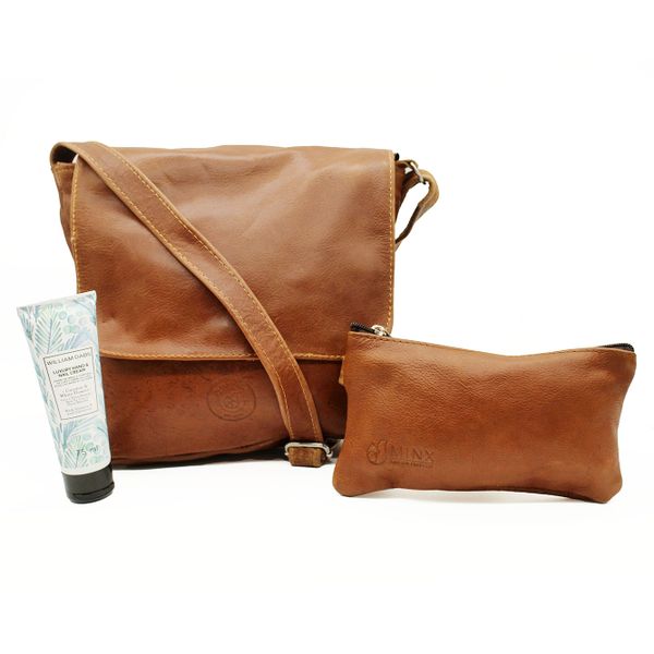 Minx Genuine Leather Mini Huxley Handbag and Makeup Bag Combo