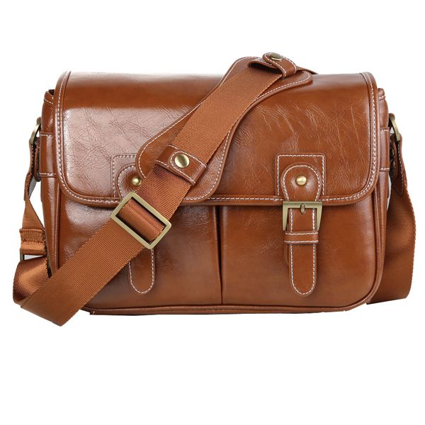 Vintage Waterproof PU Leather DSLR Camera Shoulder Bag - Dark Brown
