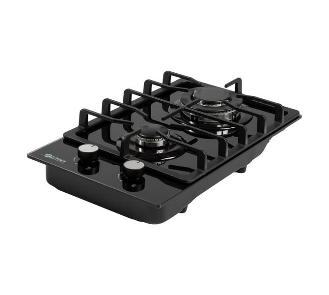 2-Burner Gas Hob Black Tempered Glass Top