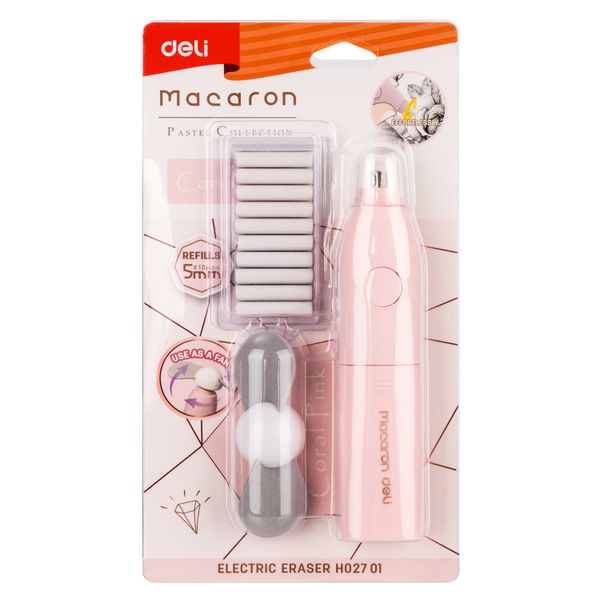 Deli 2 in 1 Artist Electric Sketch Eraser and fan With 10 Refills Pink/Blue