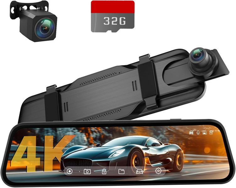 4K Rear View Mirror Camera, 10'' 4K Mirror Dash Cam with 2K Backup Camera