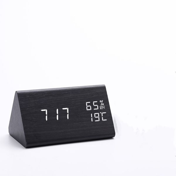 Black Wood Grain Triangular Digital Clock