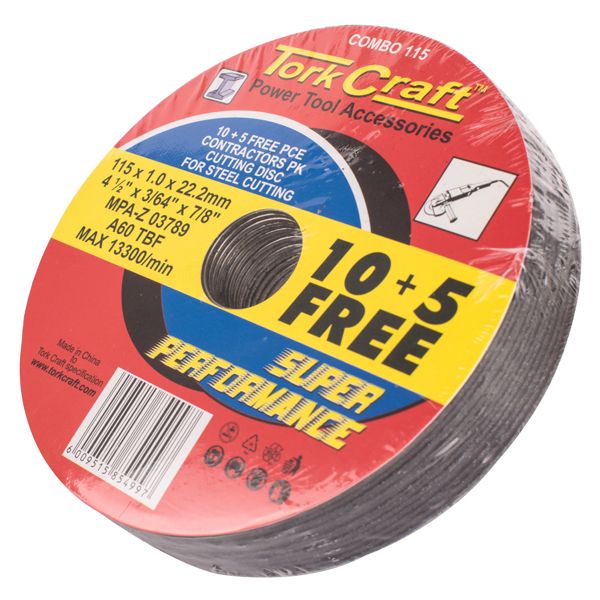 Tork Craft 10+5 Cutting Disc Steel &amp; Ss 115 X 1.0 X 22.2 mm 4X More Performance