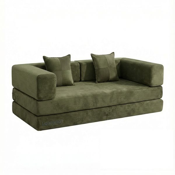 Lomansa 200cm Convertible Sofa Bed with Fixed-Shape Frame&amp;Removable Armrest