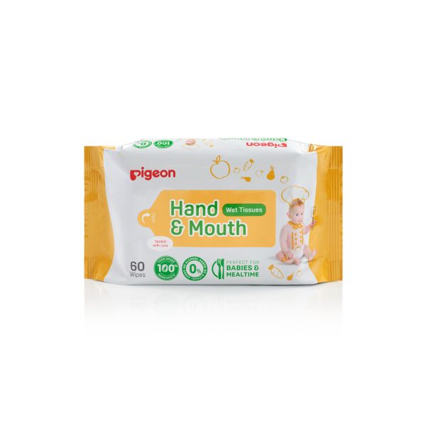Pigeon 2-in-1 Hand and Mouth Wipes - 60 Pieces, Gentle &amp; Safe for Babies