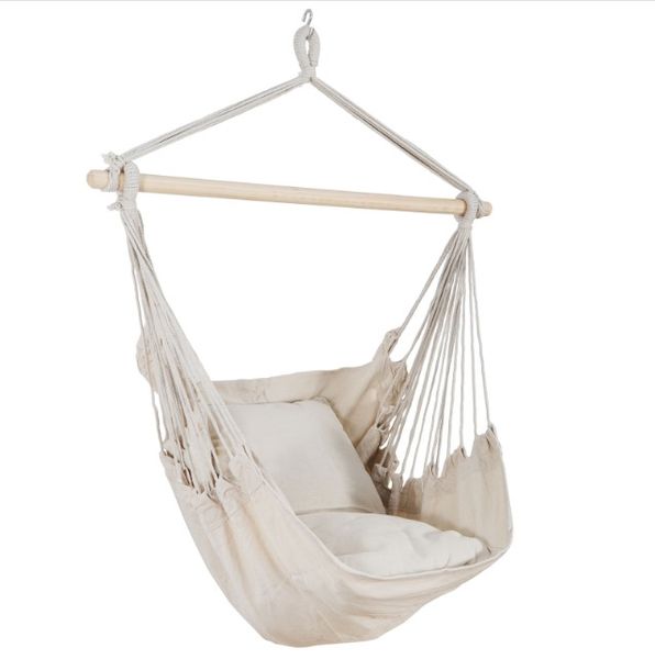 Beige Indoor Hammock Swing Chair Macrame Rope Hanging Bedroom Chair