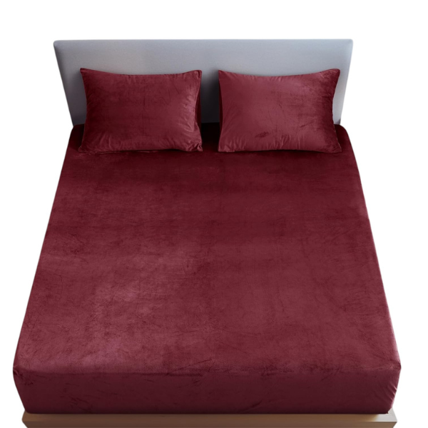 Solid 3 Piece Warm Soft Velvet Fitted Sheet -Queen