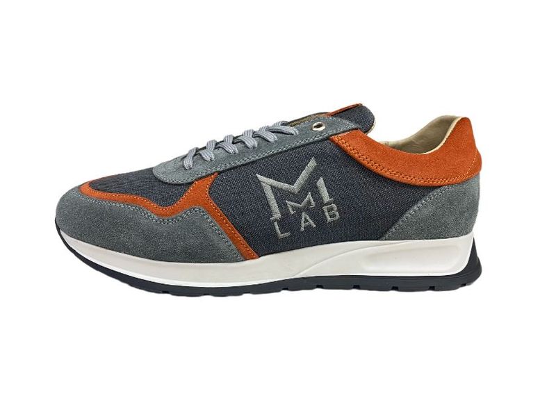 Make My Shoes Men Grey Orange Suede/Canvas Lo-Top Sneakers