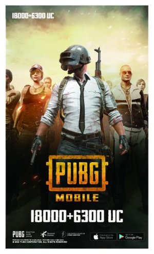 PUBG Mobile Unknown Cash - 18000 + 6300 UC