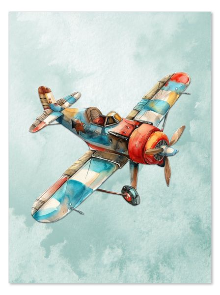 Kids Wall Art: Vintage Boho Airplane (Printed Poster)