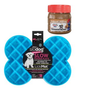 Lickimat Small Slodog Turquoise plus Peanut Butter Spread Bundle