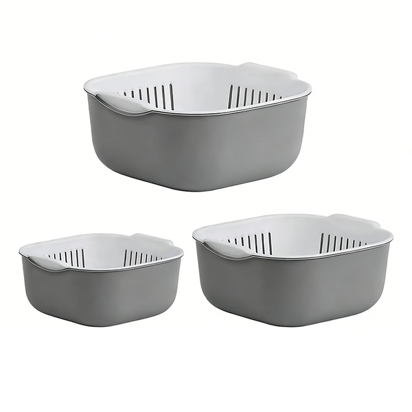 3P Drain Basin, Vegetable Basket, Portable Double-Ear Kitchen Drain Basket