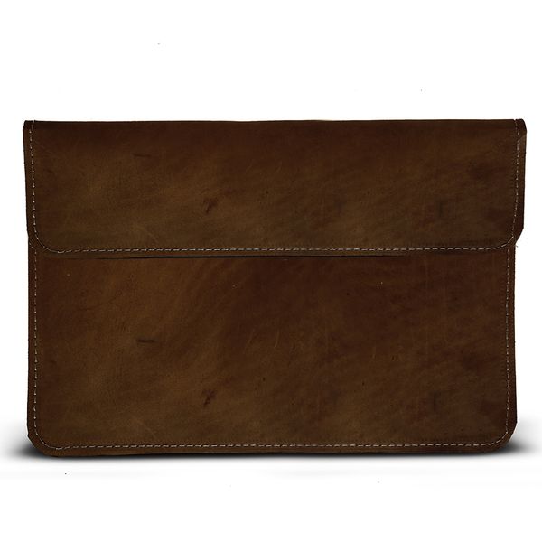 17 Inch Genuine Leather Laptop Sleeve - Square flap