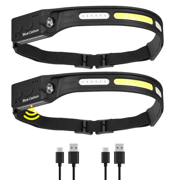 Blue Carbon 2-Pack LED Rechargeable Head Lamp Multi-Function Head Light