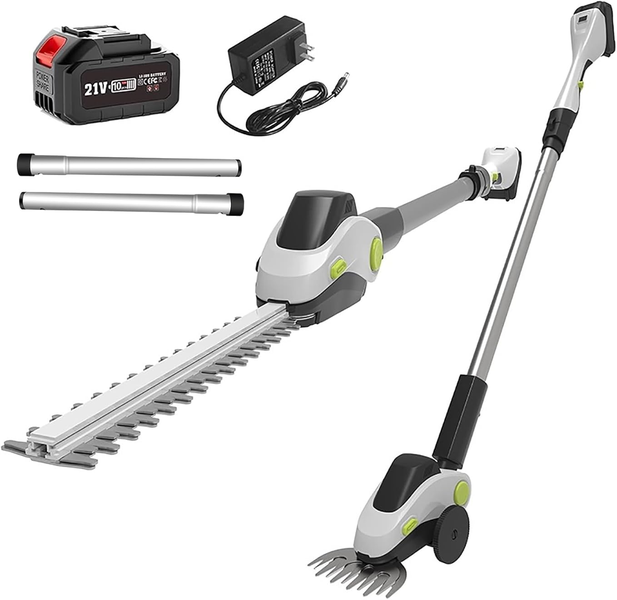 21V Cordless 2-in-1 Grass Shear &amp; Hedge Trimmer with Extendable Pole