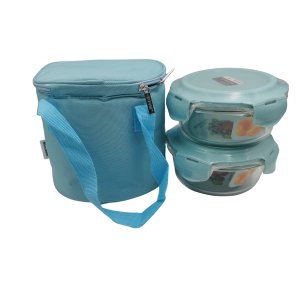 Round Glass Food Container Set (Lockable Lid) with Insulated Lunch Bag