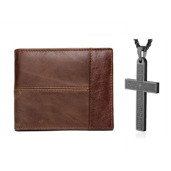 Men's Gift Set - Genuine Leather Men's Wallet &amp; Cross Chain Necklace