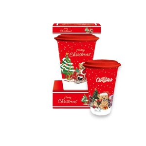 Christmas Santa Theme Ceramic Cup with Lid
