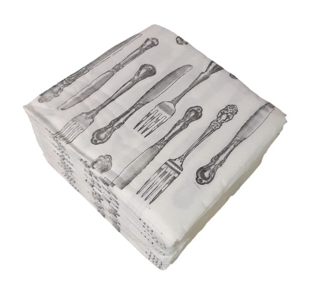 Paper 2 Ply Serviettes 100 Pack - Silver Cutlery