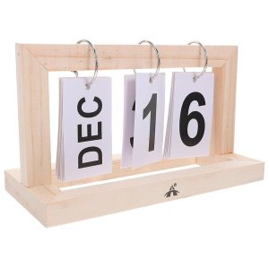 ALANES Rustic Wooden Metal Flip Desk Calendar Reusable Farmhouse Display