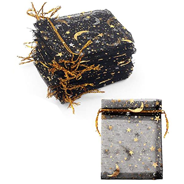 100 Pieces Moon Star Organza Jewelry Candy Bags 2 7X3 5 Inch Black