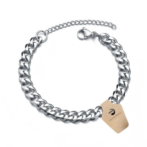 IPSTYLE Men Bracelet Stainless Steel Cuban Chain 7mm Wide Chain Bracelet