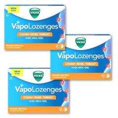 Orange Vapo Lozenges for Cough, Nose &amp; Throat Value Pack - 3 Pack (72 Lozenges)
