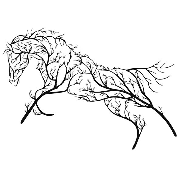 Decor Wall Mounted Abstract Forest Tree Branch Horse Silhouette (64cm)