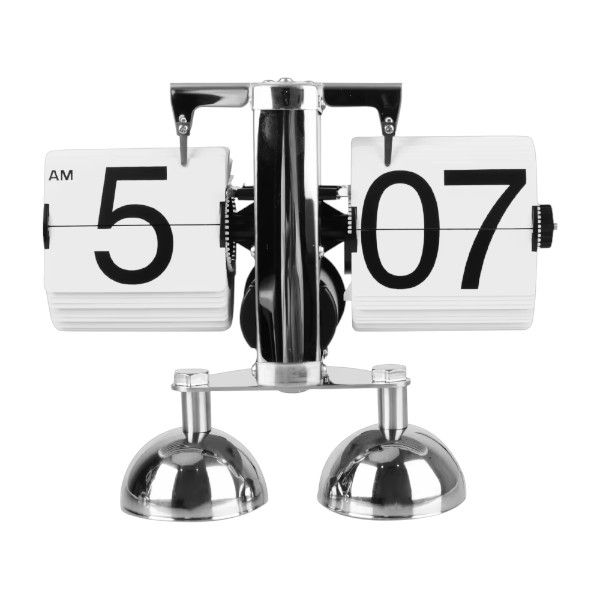 Classic Retro Style Auto-Flip Mechanism Clock With Two Legs - Silver/White