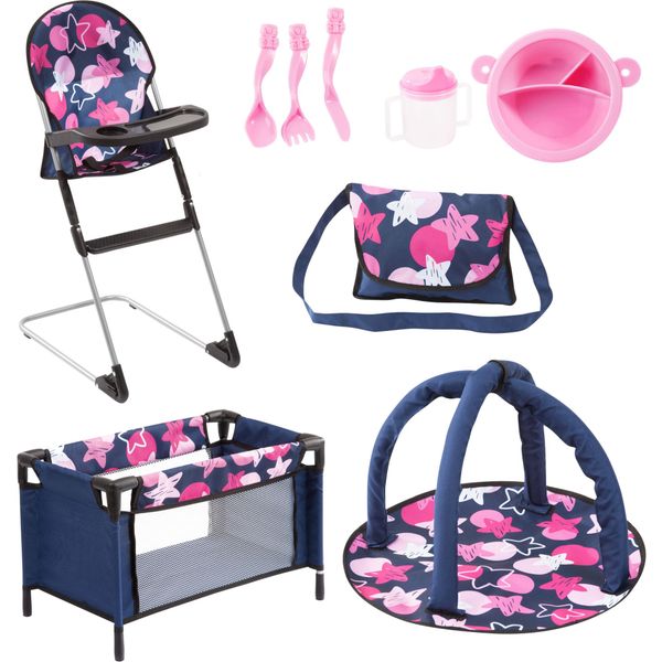 Bayer Dolls Travel bed Set 9in1 (Blue/Pink)