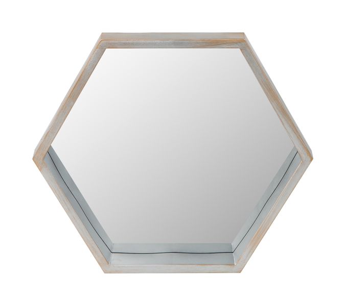 Home Quip - White Distressed Polygon Mirror - 28.5cm x 24.5cm