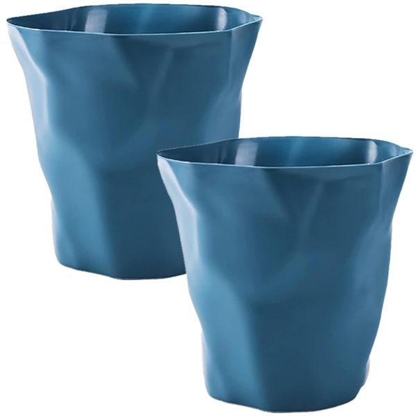 Home Office Decor Nordic Wrinkle Wastepaper Bin Black,Blue Set of 2 (27cm)