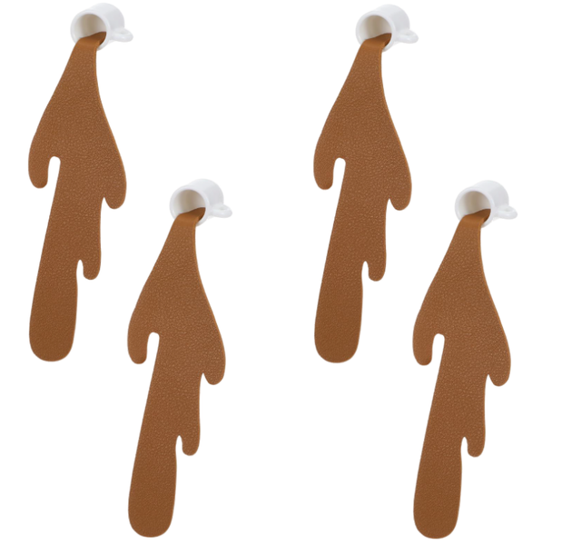 4PCS Spilled Coffee Bookmark: White Cup &amp; Brown Coffee Shape