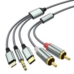 3 in 1 Audio Cable - Lightning/USB-C/3.5mm to 2 RCA Adapter - Aux Cable