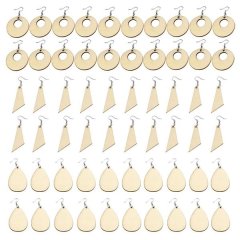 60Pcs Unfinished Wood Blank Earrings with Holes and Earrings Hooks for DIY