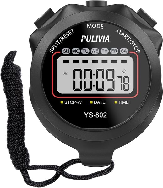 Stopwatch Timer with Split, Clock, Calendar &amp; Alarm, Black