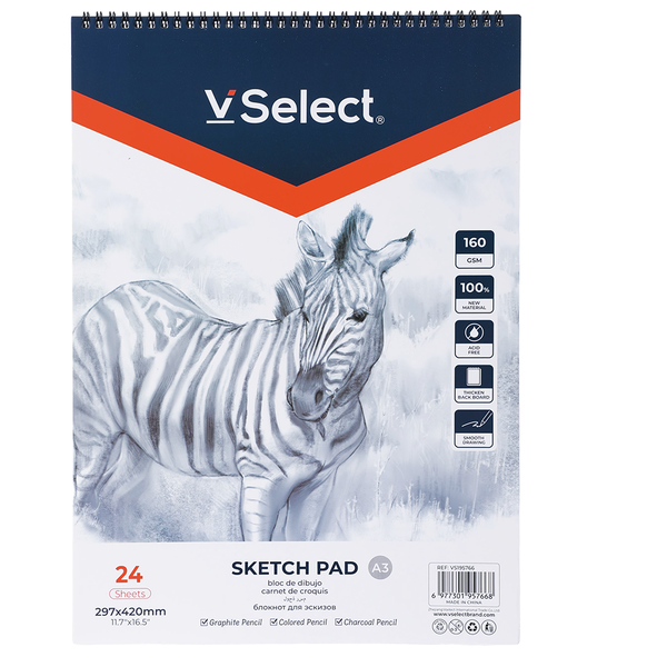 VSelect - Spiral Bound Sketchbook Pad, Heavyweight Paper, 3-Size Choice